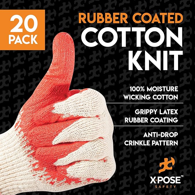 Working Gloves Red & Blue Palm Working Gloves - Latex Rubber Coated Knit with Grip-Safety Gloves for Construction,Electrician
