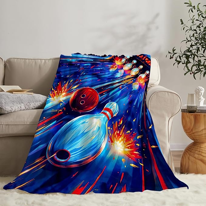 Bowling Blanket Gifts for Girls Boys Lovers Soft Warm Plush Bowling Ball Sport Throw Blanket Flannel Fleece Fuzzy Stuff Blanket for Bed Couch Living Room Decor 50"X40"