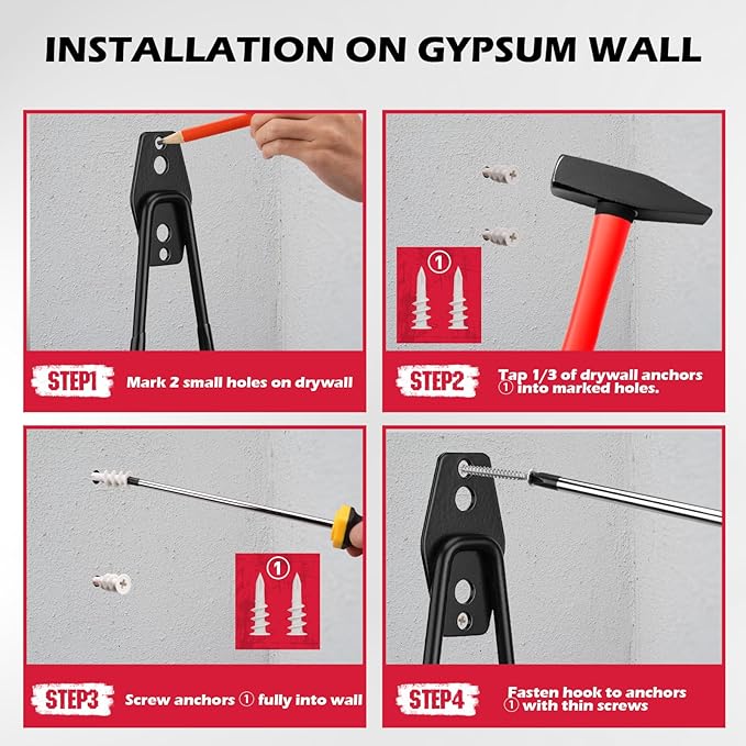 20 Pack Heavy Duty Garage Storage Hooks with Extension Cord Organizer, Solid Steel Wall Mount Hook Set with Anti-Slip Coating Utility J Hooks for Ladders,Bikes,Ropes,Broom,Garden,Yard and Power Tools