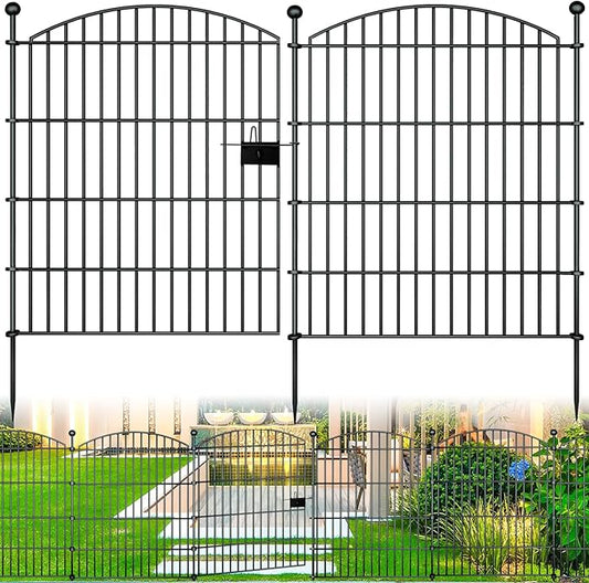 10 Panels Garden Fence Dog Fence Outdoor for Yard, 32in H x 23.6ft L Rustproof Metal Fencing with Ground Stakes | No Dig Animal Proof Containment for Pets/Rabbits | Durable Patio Security Panels