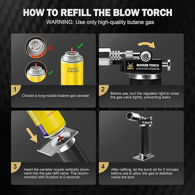RAVS Butane Torch Lighter, Christmas Stocking Stuffers Gifts for Men He Dad, Kitchen Torch with Adjustable Flame, Creme Brulee Torch for Baking, BBQ, DIY, Black, Butane Gas Not Included