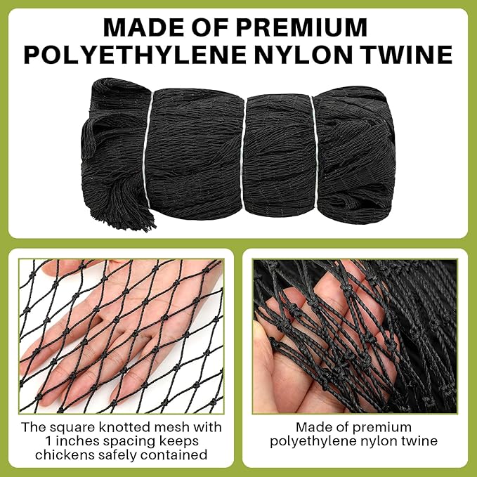 25 x 25 ft Aviary Bird Netting Commercial Grade Heavy Duty Knotted 1 inch Mesh for Chicken Netting Poultry Net Aviary Gamefowl Garden Blueberries Fruit Trees