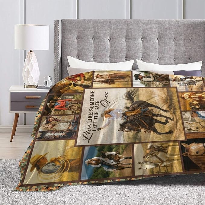 Western Cowgirl Throw Blanket Country Cowgirls Flannel Blankets Southwest Fuzzy Plush Super Soft Cozy Warm Decor Gifts for Boys Girls Kids Adults Men Women 50" x 60"