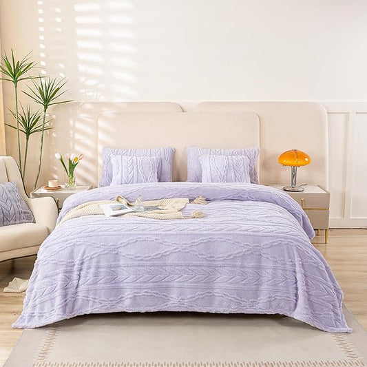 YUSOKI Sherpa Queen Size Blanket(Without Pillows)-3D Stylish Design Super Soft Blankets for Teen Girls Women Couch Bed Sofa Chair Men Boys Gift(Lavender Fog,90"x90")