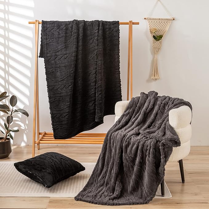 YUSOKI Sherpa Throw Blanket-3D Stylish Design Super Soft Fuzzy Cozy Warm Blanket Thick Plush Fluffy Furry Blankets for Teen Girls Women Couch Bed Sofa Chair Men Boys Gift (Black,50"x65")