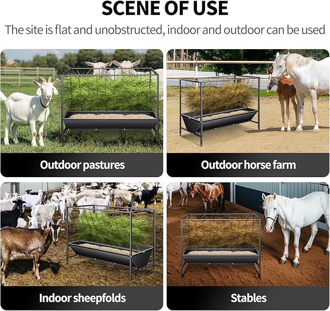 RYFT 2 in 1 Pasture Hay Feeder 45 Gallon Livestock Feed Trough with 24 Gallon Feed Pan, Hay Grain Livestock Feeder for Sheep, Calf, Cow and Horse