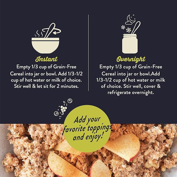 Wella Cereal Oatmeal Alternative, Gluten-Free Breakfast Hot Cereal, Grain-Free Paleo Organic Vegan High Protein Superfood, Plant-Based Non-GMO, Low in Net Carbs, Multi-Serve Bag, Apple Cinnamon Flavor (1 Count, 12.8 oz. Bag)