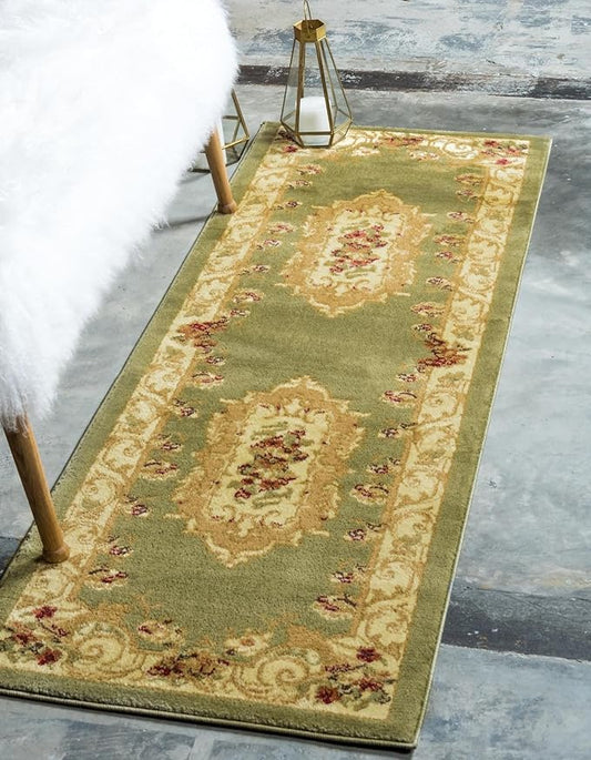 Unique Loom Versailles Collection Traditional Classic Floral Motif Area Rug (2' 0 x 8' 0 Runner, Green/Ivory)