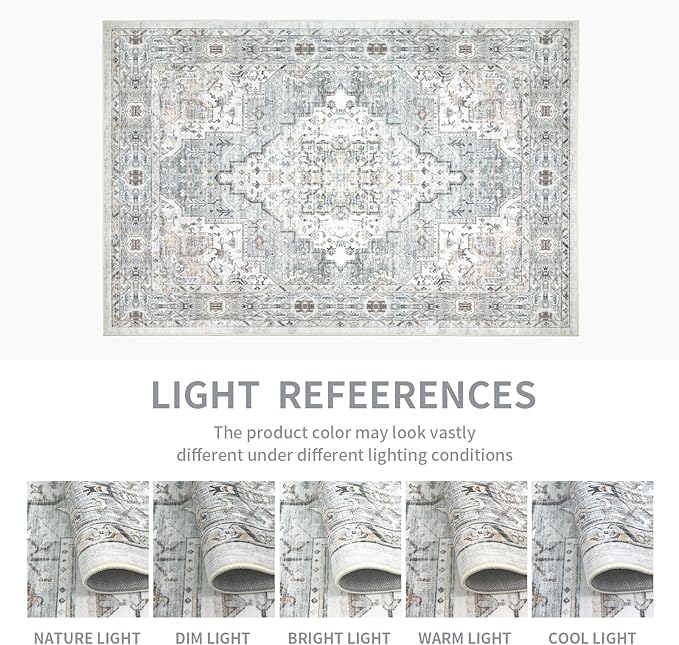 Washable 4×6 Area Rugs for Living Room, Vintage Floral Rug Soft Non Slip Stain Resistant Boho Carpet for Bedroom Dinning Room Kitchen Home Office Blue-Multi