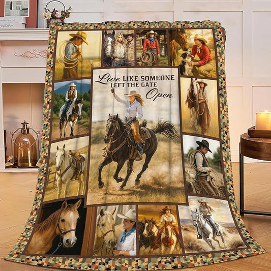 Western Cowgirl Throw Blanket Country Cowgirls Flannel Blankets Southwest Fuzzy Plush Super Soft Cozy Warm Decor Gifts for Boys Girls Kids Adults Men Women 60" x 80"