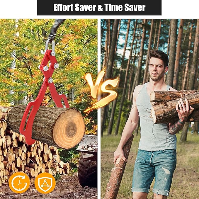 Garvee 18 in Log Lifting Tongs, Log Grabber, Skidding Log Lifting Tongs Timber, Heavy Dut Solid Steel Swivel Dragging Steel Tongs Log Lifting Lumber Skidding Tongs Logging Grabber(2 Claw)