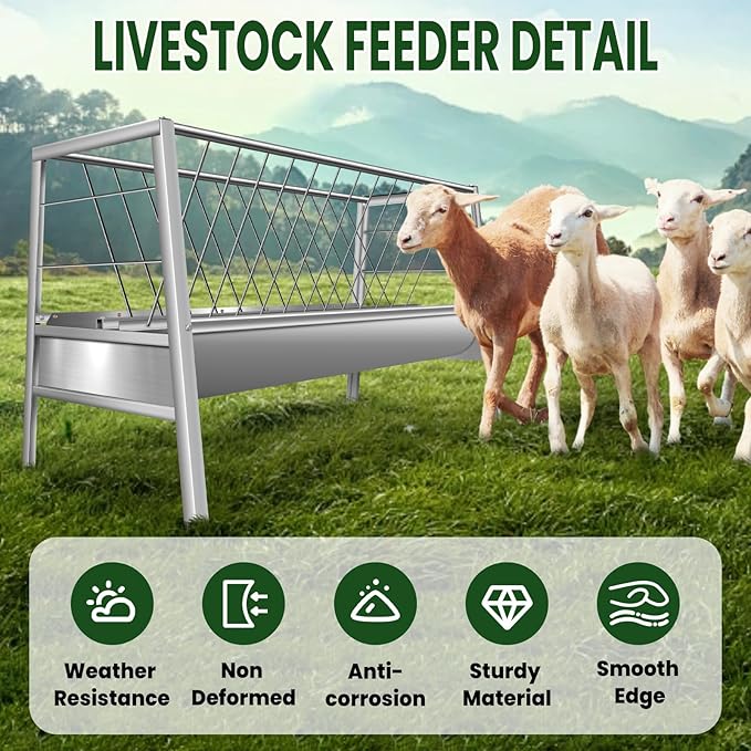 Hay Feeder Goat, 84 Gallon Large Capacity Goat Hay Feeder, Hay Rack for Goats, Sheep, Horse, Detachable Grain Tray, Easy Assembly in Farm (Galvanized Steel)
