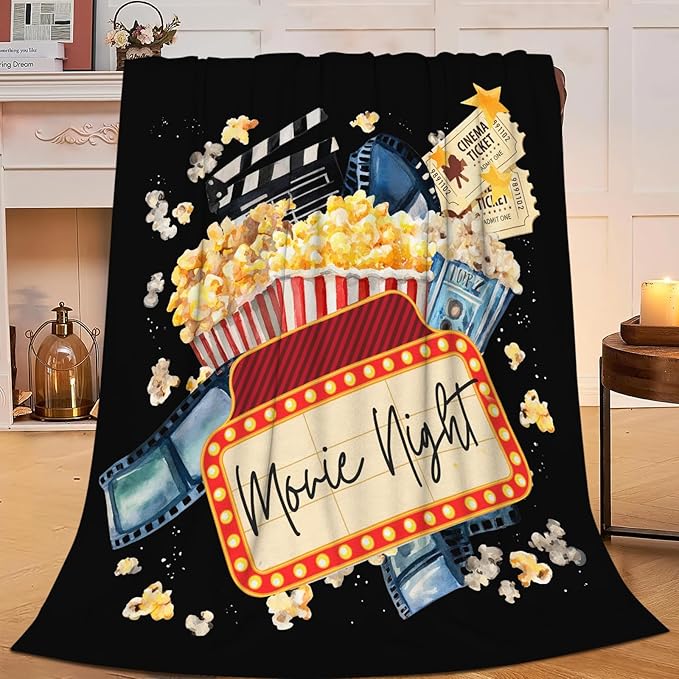 Movie Blanket Popcorn Gifts for Girls Boys Movie Theater Throw Blankets Cozy Plush Fleece Decor Flannel Fuzzy for Women Men 60"X50"