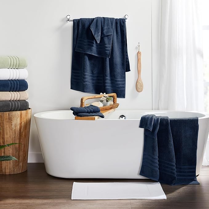 Luxury 6-Piece Bathroom Towel Set, 100% Cotton, 30 X 54 Inch, 700 GSM, 2 Bath Towels 2 Hand Towels 2 Wash Cloths, Ultra Soft & Highly Absorbent, Quick Dry Towels for Bathroom, Spa & Hotel - Navy