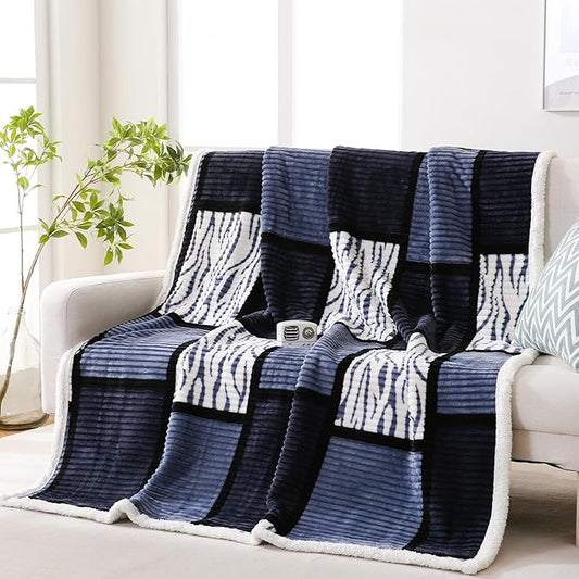 PU MEI Sherpa Blanket Fleece Throw Blanket Twin Plaid Thick Bed Blanket, Soft Warm Cozy Throw Blanket, 60”*80” Zebra-Blue