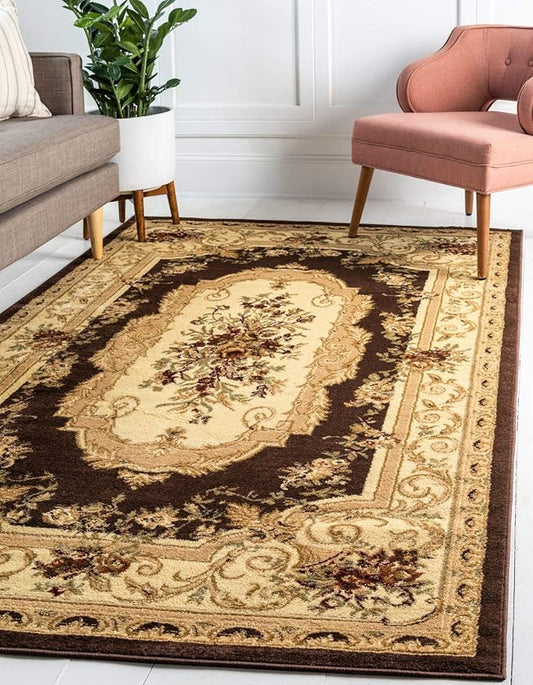 Unique Loom Versailles Collection Traditional Classic Floral Motif Area Rug (6' 0 x 9' 0 Rectangular, Brown/ Ivory)