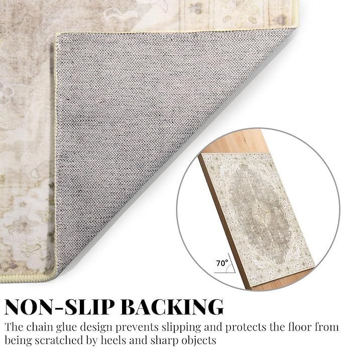 MUJOO Area Rugs 5'x7'Beige,Boho Rug for Bedroom Living Room Dining Room, Large Machine Washable Non Slip Carpet Vintage Bohemian Distressed Farmhouse,Floral
