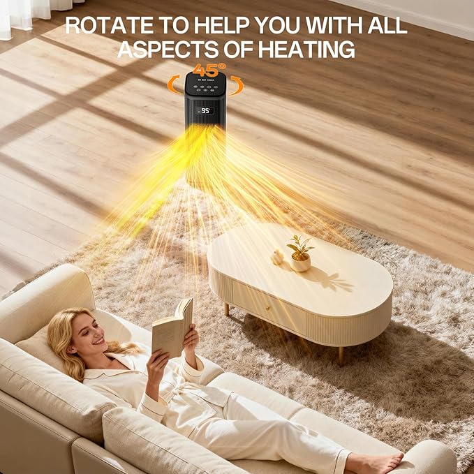 Space Heater, Portable Electric Heaters for Indoor Use with Adjustable Thermostat and Remote, 45° Oscillation, 1-12h Timer, 4 Modes, 1500W PTC Ceramic,Black