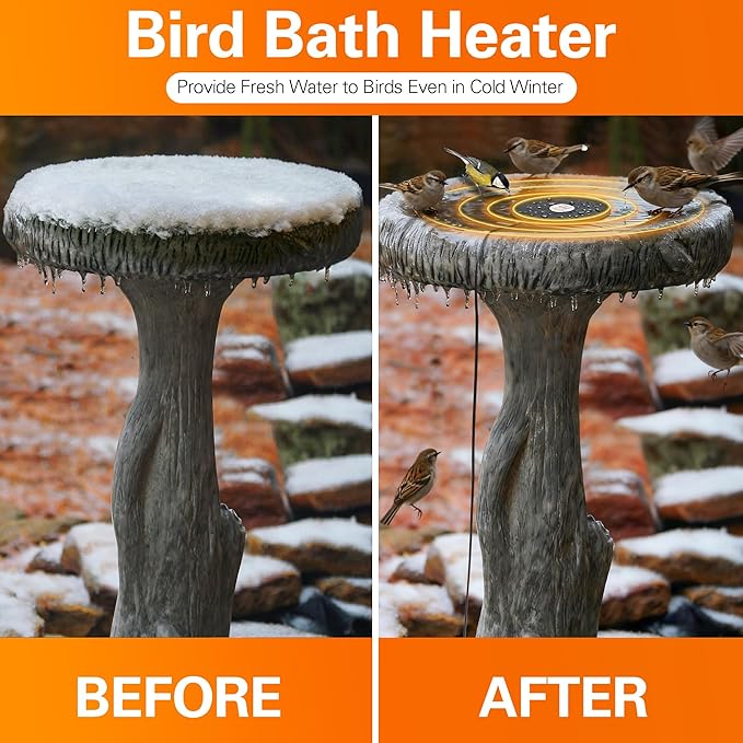 Dreyoo 1 Pack Bird Bath De Icer, 60w Submergible De Icer, Thermostatic Controlled Winter Water Heater Deicer for Bird, Chicken, Duck, Farm Trough, Design Patent Product