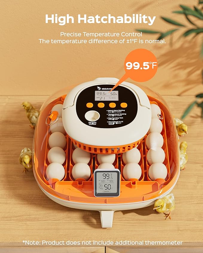 [2024 Upgrade] 25 Egg Incubator, Automatic Egg Turner with Thermometer Seat and Humidity Control, Egg Candler, 360° View with Clear Window, Incubators for Hatching Chicks (Sunlit Orange)