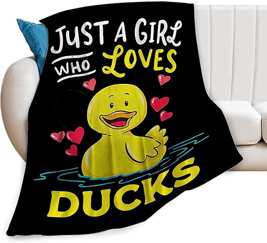 Duck Blanket Super Cozy Soft Duck Throw Blanket Warm Plush Fluffy Just a Girl Who Loves Ducks Lightweight Fleece Flannel Gifts Blankets for Kids Adults 60"x50"