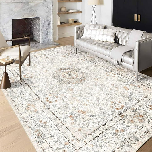6x9 Area Rugs Washable,Boho Rug for Living Room Bedroom Kitchen,Large Vintage Bohemian Distressed Carpet Non Slip,Beige