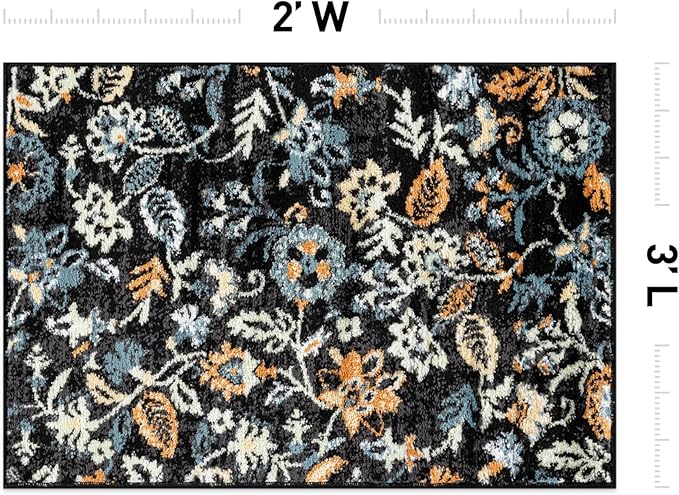 Rugshop Vine Floral Modern for Living Room, Bedroom, or Entryway Black Multi Area Rug 2' x 3' Black