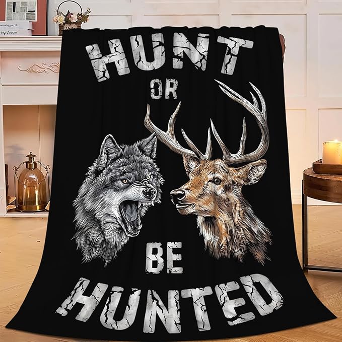 Hunting Blanket Gifts for Men Dad Wolf Deer Throw Blankets Cozy Plush Fleece Hunters Decor Flannel Fuzzy for Couch Chair Bed 60"X50"