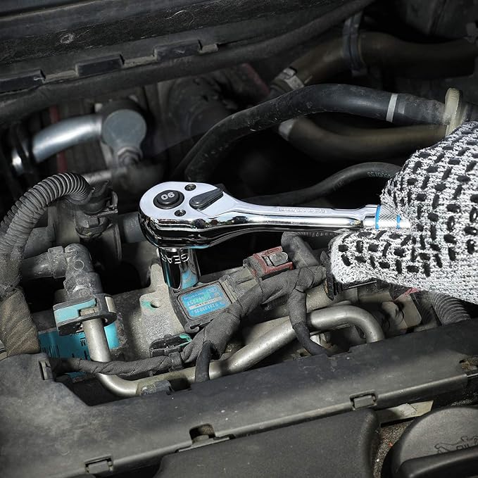 DURATECH 3-Piece Drive Ratchet, 1/4", 3/8", 1/2" 90-Tooth Quick-release Ratchet Wrench, Reversible, Chrome Alloy Made, Full Polished, Mens Stocking Stuffers Gifts for Men Gifts for Women Gifts for Dad