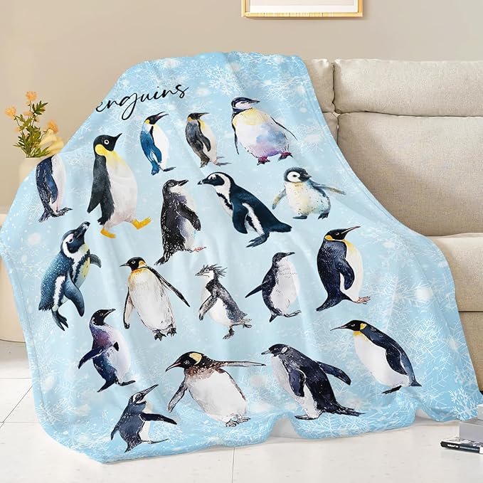Penguin Blanket Gifts for Girls Boys Penguins Throw Blankets Cozy Plush Fleece Flannel Fuzzy for Women Men Decor 80"X60"
