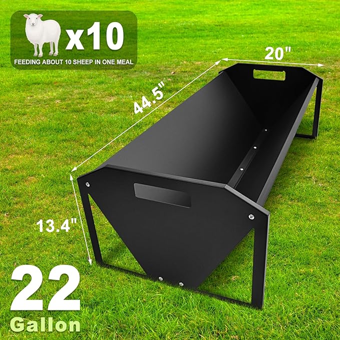 Livestock Feeding Trough 45", Heavy Duty 22 Gallon Capacity Livestock Trough, Galvanized Steel Sheep Feeder Trough for Horse, Goat, Sheep, Cattle, Cow, Alpaca