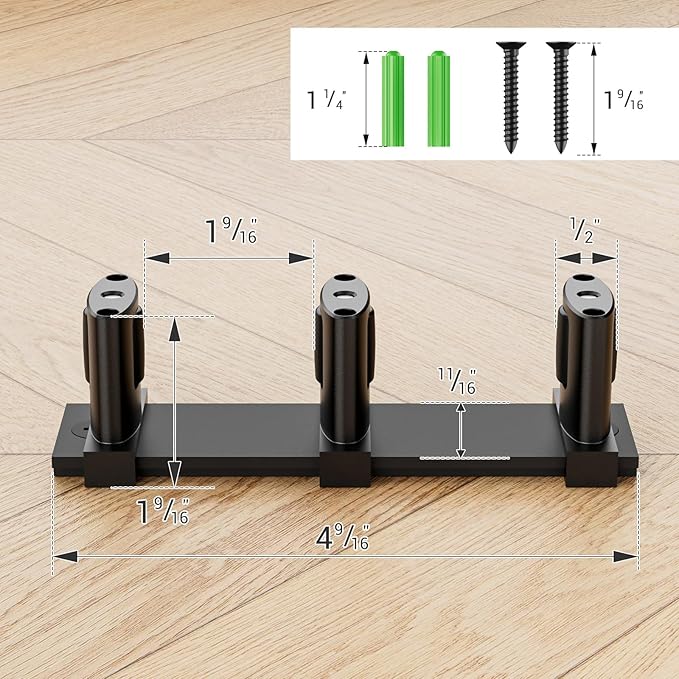 Sliding Closet Door Floor Guide Barn Door Bottom Guides for Bypass Double Door Floor Mount, Update Adjustable 3-Rollers Black