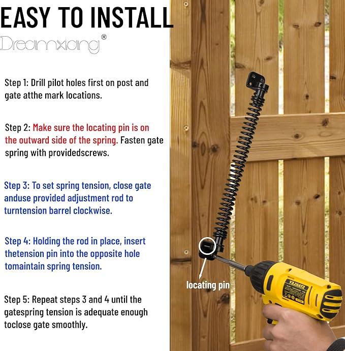 11-1/2" Gate Spring Self Closing Heavy Duty Outdoor Door Spring Automatic Fence Gate Closure Hardware Spring Loaded Gate Latch with Adjustable Tool for Wooden and Vinyl Fence, Black (1 Pack)