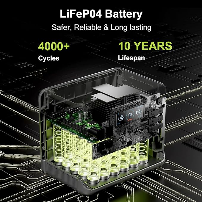 FOSSIBOT Portable Power Station F2400,2048Wh LiFePO4 Battery with 6×2400W(Surge 4800W),1.5H Fast Full Charging with LED Flashlight,Solar Generator for Home Use Camping RV Emergency