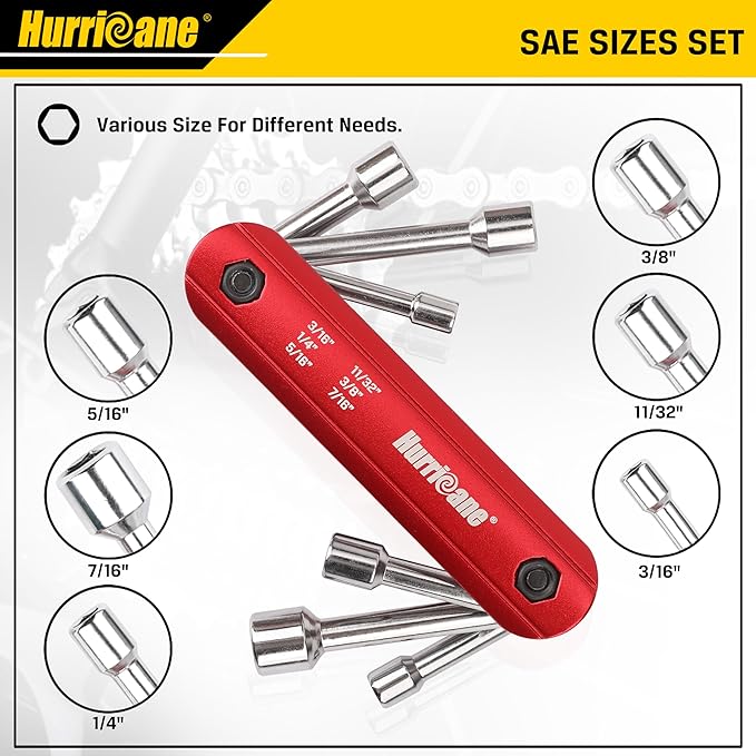 HURRICANE 6 in 1 Folding Nut Driver Set SAE, Hex Nut Driver Set, Cr-V Steel Shank. Premium Portable Premium Aluminum Handle. Easy to Carry Out, 3/16, 1/4, 5/16, 11/32, 3/8, 7/16 inch