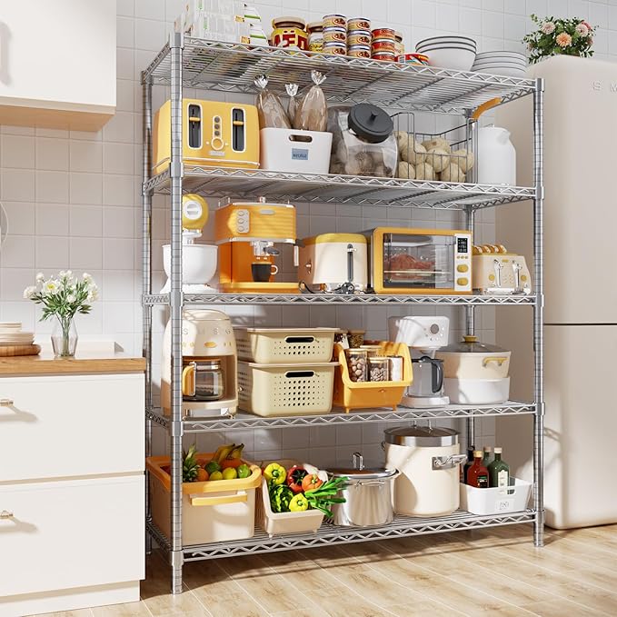 Storage Shelves, 2 PCS 48" L x 20" W x 72" H Heavy Duty Garage Wire Shelving Unit Loads 2000LBS, 5-Tier Adjustable Metal Industrial Utility Shelf Rack for Kitchen, Laundry Room, Basement