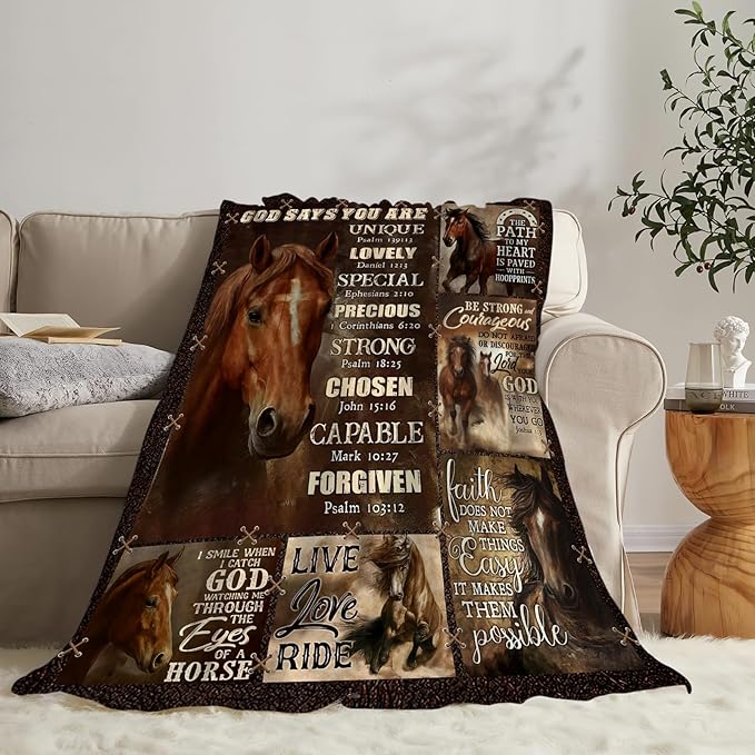 Horse Fleece Blanket Western Running Horses Throw Blankets for Girls Boys Super Soft Warm Flannel Animal Throws Gifts for Men Women Cozy Fuzzy Plush Stuffed Couch Bed Bedding Decor 60"X50"