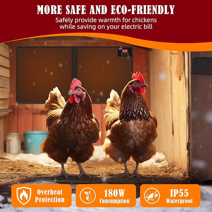 Chicken Coop Heater for Winter with Remote APP Control, 30''x12'' Large Foldable Chicken Heaters Warmer Inside Coop with Adjustable Timer Temp, 180W Safe Flat Panel Radiant Heater for Chickens Coops