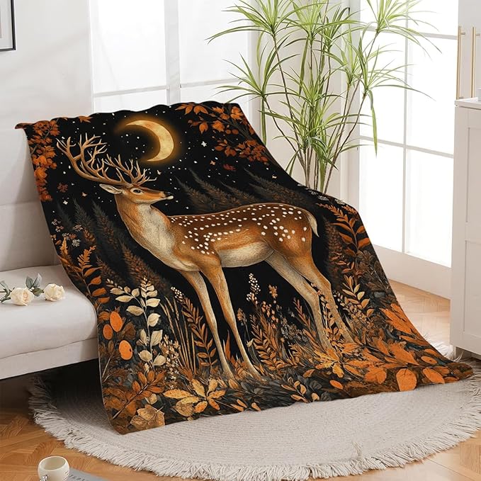 Deer Blanket, Forest Deer Throw Blanket, Elk Gifts Blankets Stuff Fleece Flannel Plush for Girls Women Men Boys Lovers Adults Soft Bedding Gift for Sofa Bed Office Home Decor 60"x50"