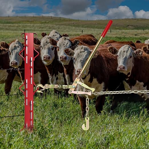 Heavy-Duty Fence Stretcher Tool with 19.7FT Chain - Wire Puller & Tensioner for Barbed and Plain Wire Fencing, 2200lbs Capacity Tightener, Reinforced Steel Fence Repair Tool for Farm & Ranch