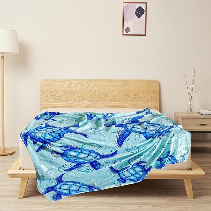 Cute Turtle Blanket for Women Girls Kids Adults 60" x 80", Ocean Sea Flannel Throw for Sofa Couch Bed Living Room, Gifts for Animal Lovers