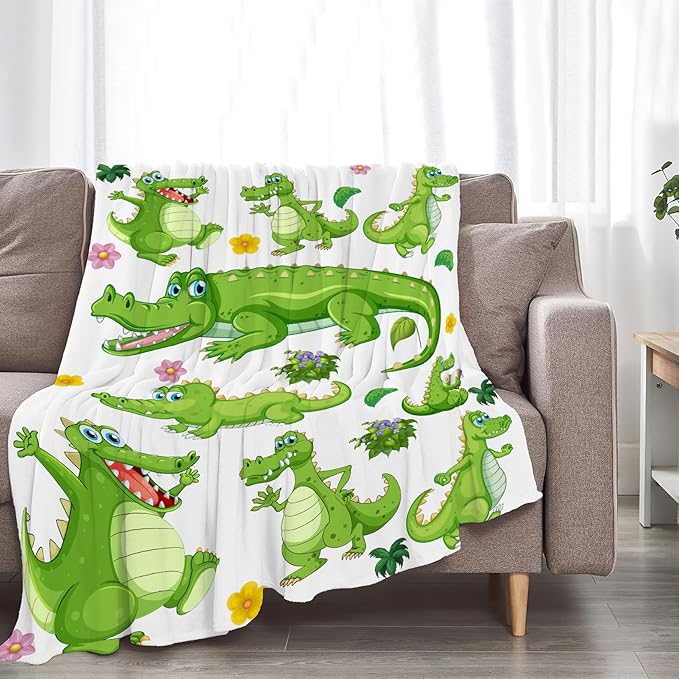 Alligator Blanket Super Soft Warm Crocodile Fleece Throw Blanket Cozy Fluffy Cartoon Alligators Animal Lightweight Flannel Gifts Blankets for Kids Adults 80"X60"