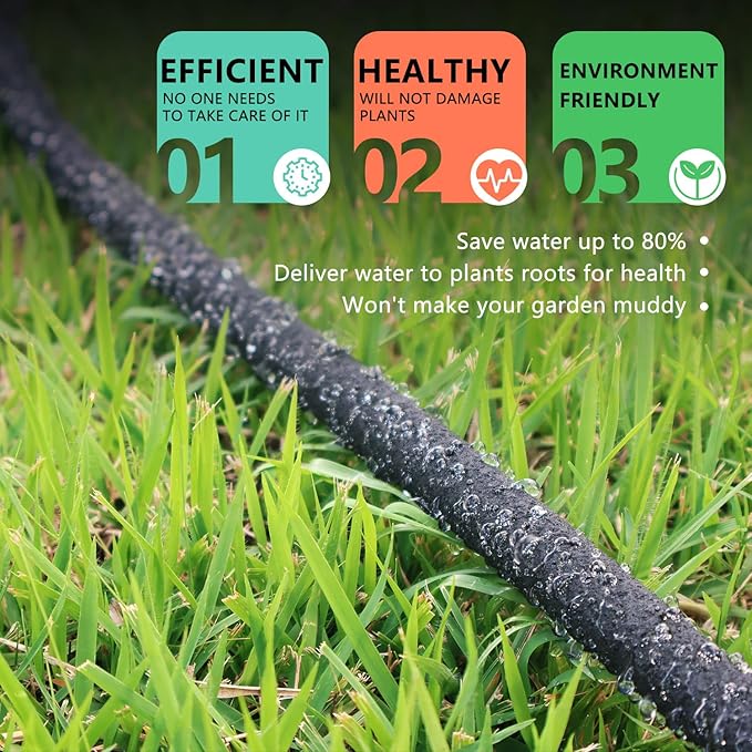 Heavy Duty Soaker Hose 100 Ft for Water Saving, DIY Garden Drip Hose Irrigation System Kit