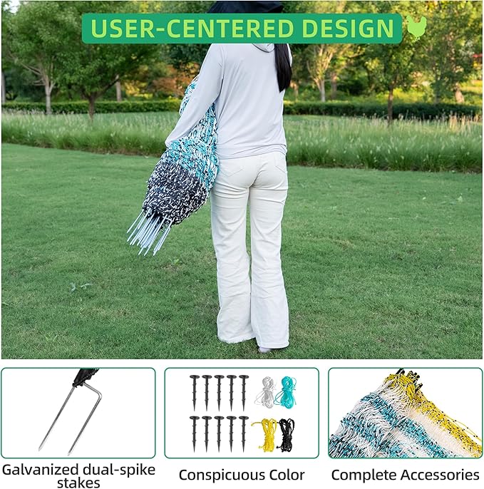 Poultry Netting Electric Fence - 41.5" H x 164' L, Portable Livestock Nets Mesh for Chickens, Ducks, Geese, Turkey, Electric Fencing for Backyards, Homesteaders, Farms, Ranches, Gardens