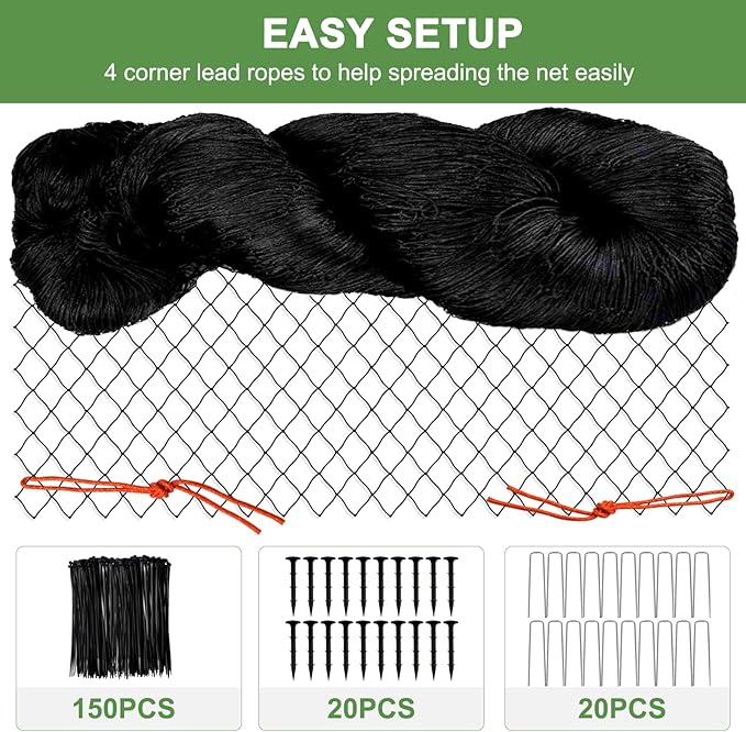 Heavy Duty Garden Netting - 100'x100' Poultry Netting for Chicken Coop, 3/4 Inch Mesh, Protects Fruits, Vegetables Against Squirrels, Deer