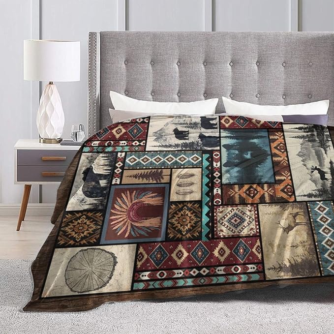 Western Cowboy Throw Blanket Southwest American Cowboys Flannel Blankets Native Plush Super Soft Cozy Warm Decor Gifts for Boys Girls Kids Adults Men Women 40" x 50"