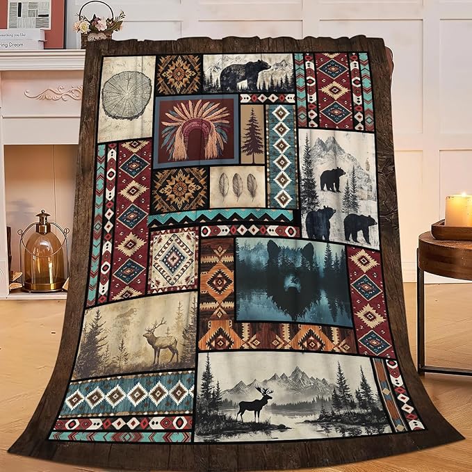 Western Cowboy Throw Blanket Southwest American Cowboys Flannel Blankets Native Plush Super Soft Cozy Warm Decor Gifts for Boys Girls Kids Adults Men Women 50" x 60"