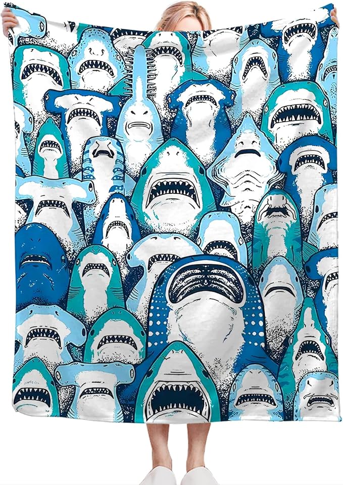 Shark Blanket Gifts for Girls Boys Soft Warm Plush Sad Sharks Throw Blanket Flannel Fleece Fuzzy Stuff Cute Shark Blanket for Bed Couch Living Room Decor 60"X50"