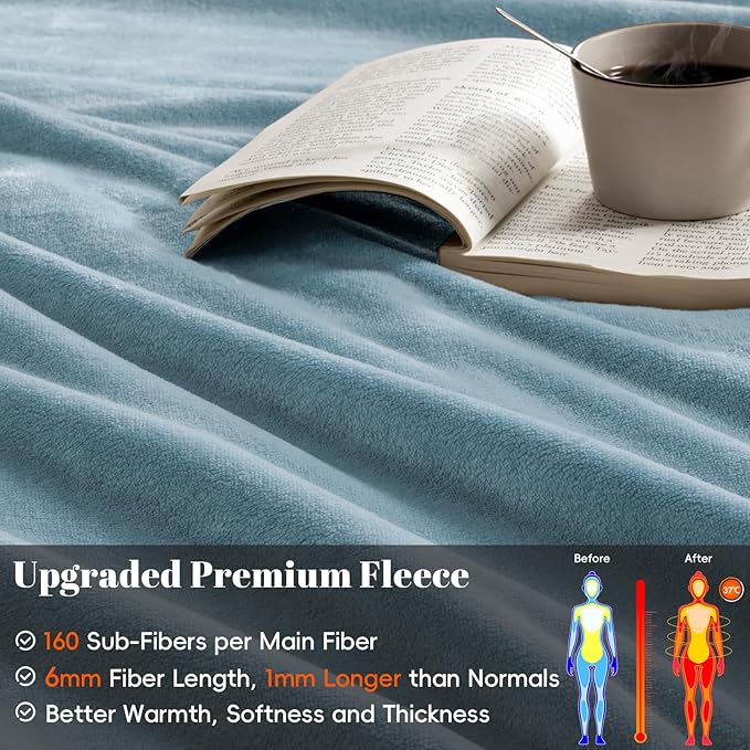 PHF Ultra Soft Fleece Blanket Twin Size, No Shed No Pilling Luxury Plush Cozy 300GSM Lightweight Blanket for Bed, Couch, Chair, Sofa Suitable for All Season, 66" x 90", Dusty Blue