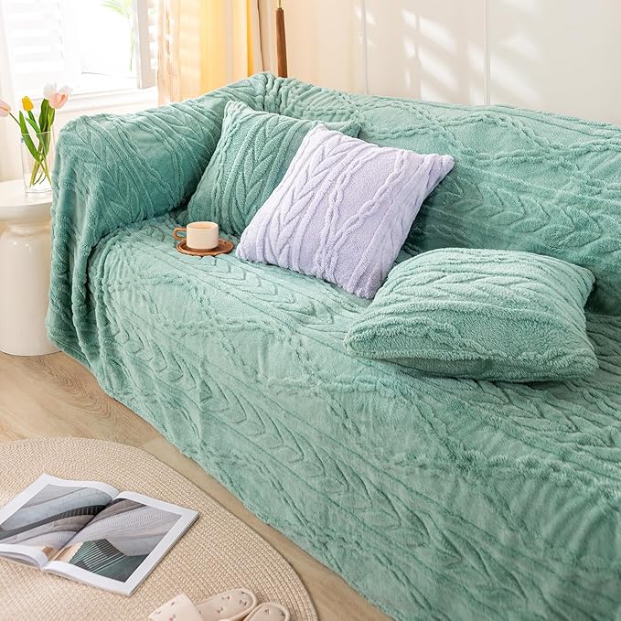YUSOKI Sherpa Throw Blanket(Without Pillows)-3D Stylish Design Super Soft Cozy Blanket Plush Fluffy Furry Blankets for Teen Girls Women Couch Bed Sofa Chair Men Boys Gift(Light Green,50"x65")